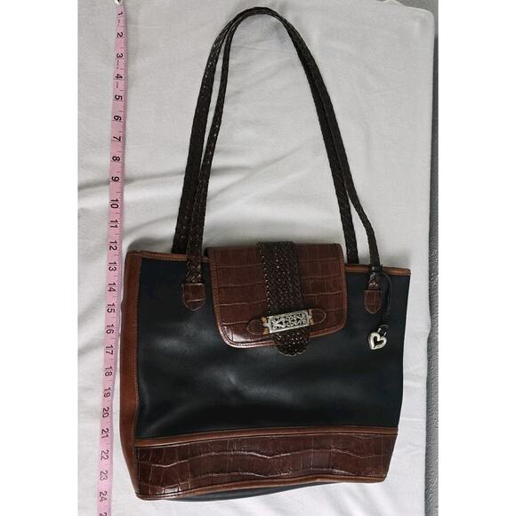 Brighton 90s Medium Brown Black Shoulder Tote Bag Purse 852249 Minimalist Mature - Picture 4 of 14